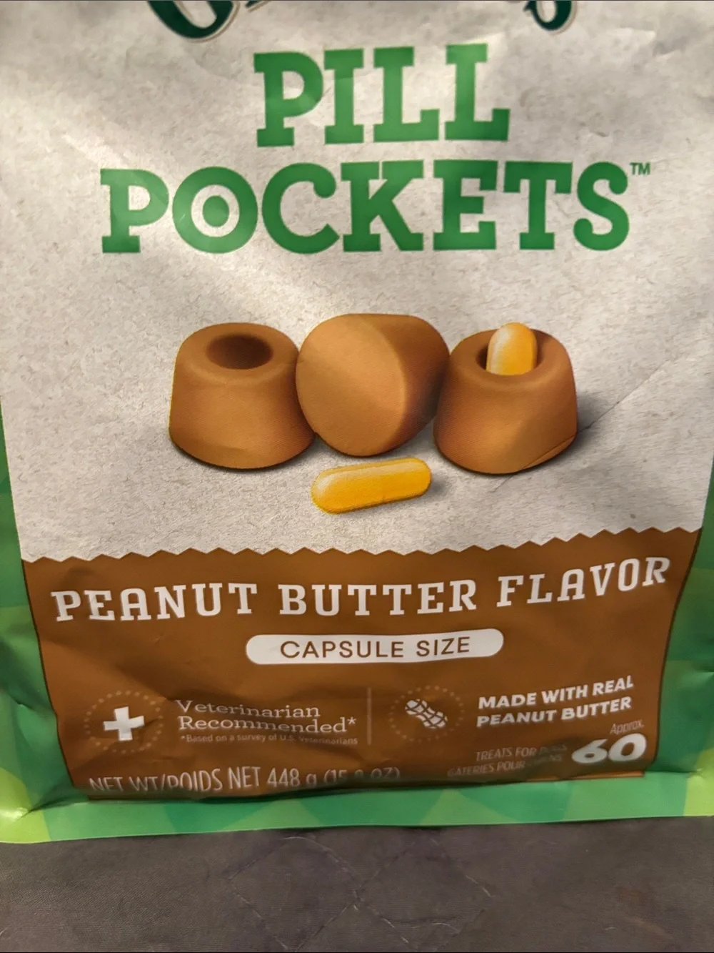 Pill Pockets Peanut Butter Flavor Soft Treats — Green/Brown